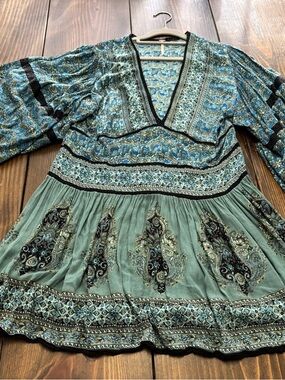 Free People Paisley Print Top in Teal and Green